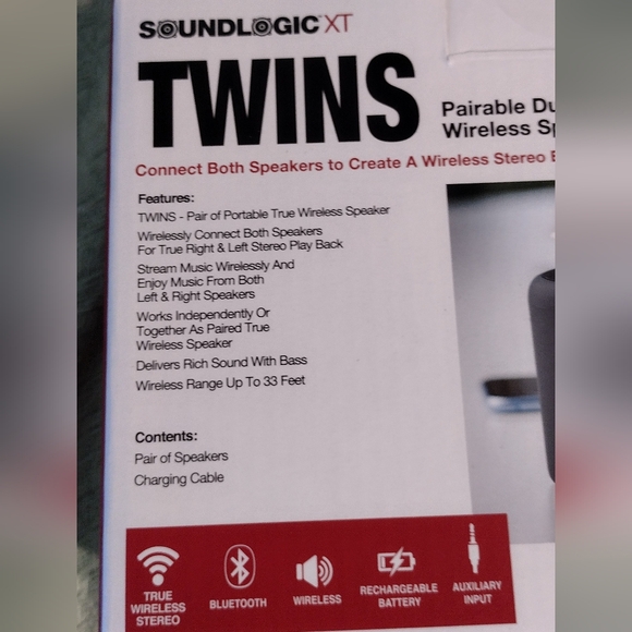NEW SOUNDLOGIC Twin Wireless Speakers 3"x3.5" Bluetooth Ready - Picture 2 of 14